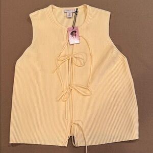 Sincerely Jules Yellow Knit Vest with Tie Accents - NWT